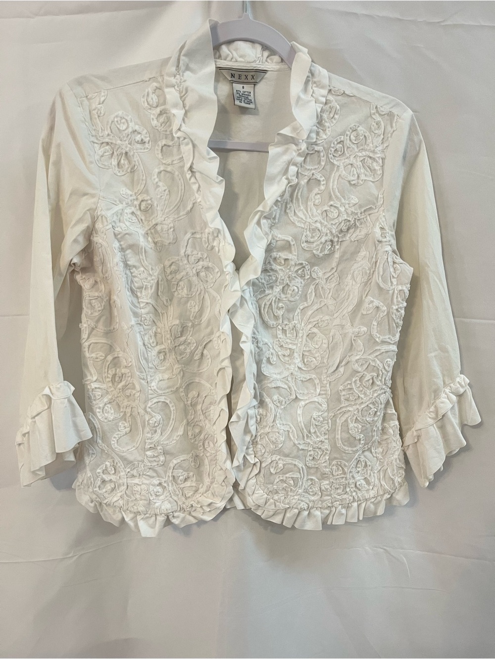 Nexx White Ruffle-Trim Embroidered Blouse
